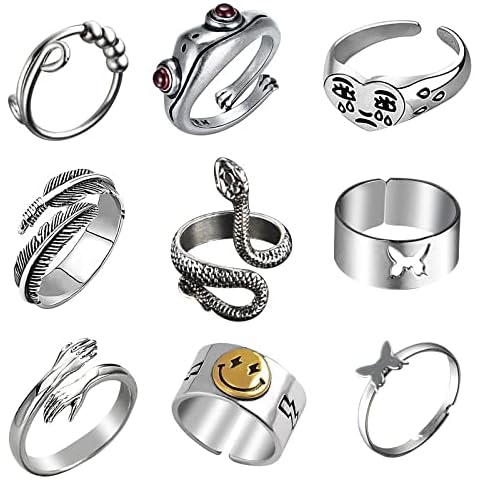 ELECLAND 9 Pcs Adjustable Vintage Rings Silver Knuckle Ring Joint Ring Stacking Rings Jewelry Gifts for Women Girls Cover