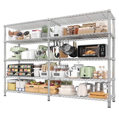 REIBII 1500LBS Storage Shelves 61.7''W Wire Shelving Unit 5 Tier Metal Shelving for Storage Rack Shelves Heavy Duty Garage Shelf Pantry Shelves Kitchen Shelving, 61.7