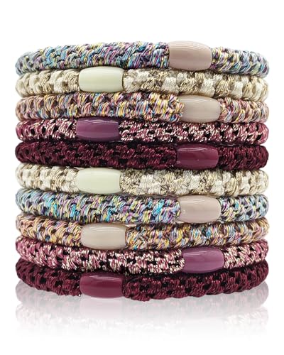 Kisvic Haargummis Damen, 10 Stück Mode Geflochtene Hair Ties, Elastische Haarbänder Mehrfarbigen für Frauen/Mädchen/Kinder,Dickes und Lockiges Haar (Rosabraun)