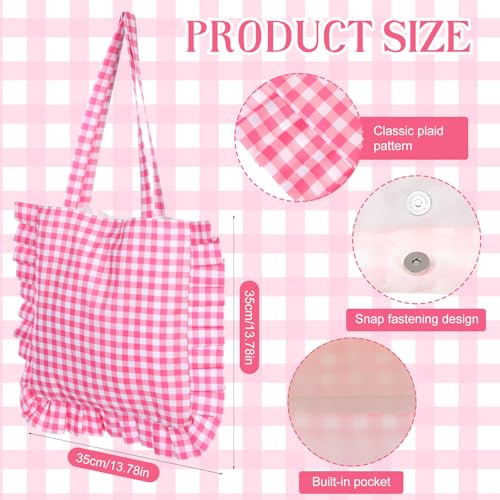 Bolso Tote Grande Rosa con Volantes y Cuadros miniatura 4