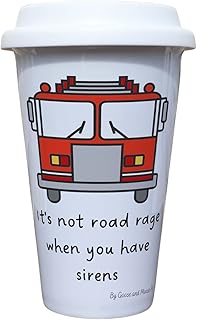 Fire Engine Road Rage Ceramic Travel Mug - Fireman Trainee Coffee Flask - Fireman Career Insulated Mug - Fireman Eco Friendly Travel Mug