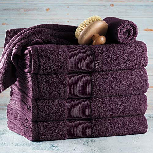 Image of Hearth & Harbor Bath Towels for Bathroom - 100% Ring Spun Cotton Luxury Bathroom Towels - Ultra Soft & Highly Absorbent, Bath Towels Set of 6 - Purple Eggplant