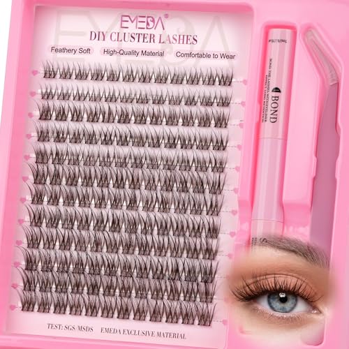 EMEDA Set mit natürlichen Wimpern clusters in Braun und Schwarz Wimpern-Cluster mit 48h Bond Seal & Tweezers 8-14mm Mix DIY Wimpern Extensions Natürliche Einzelwimpern Brown Cluster Lashes