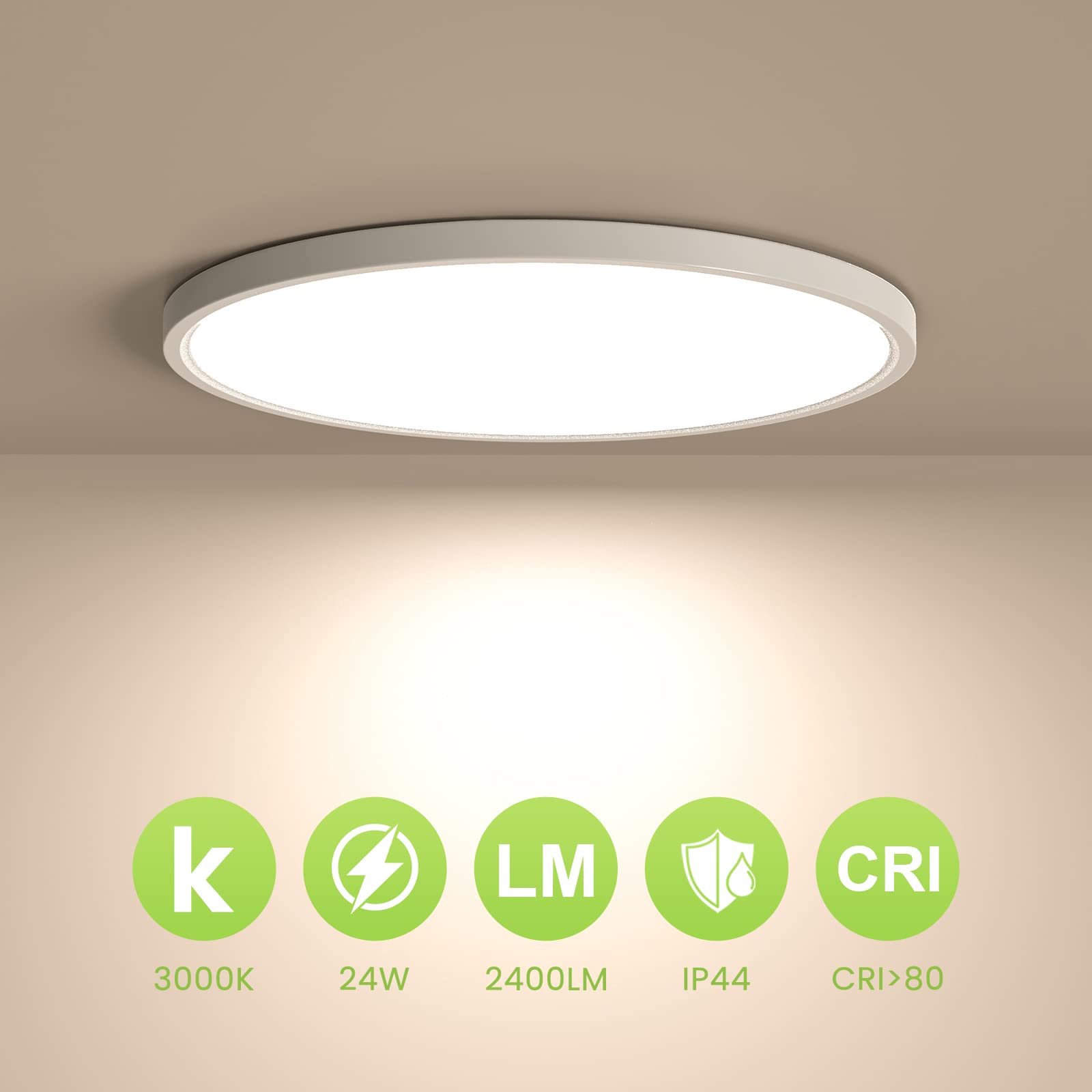 OTREN Plafonnier LED IP44 Ronde 3000K - Lampe Moderne Pour Salle De Bain Et Intérieur