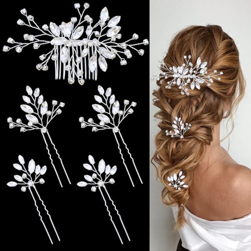 5 Pieces Rhinestone Hair Pins Flower Bridal Bling Hair Headpiece Forks Wedding Hair Accessories for Women Girls Brides Bridesmaids Flower Girls(Rhinestone Fashion)