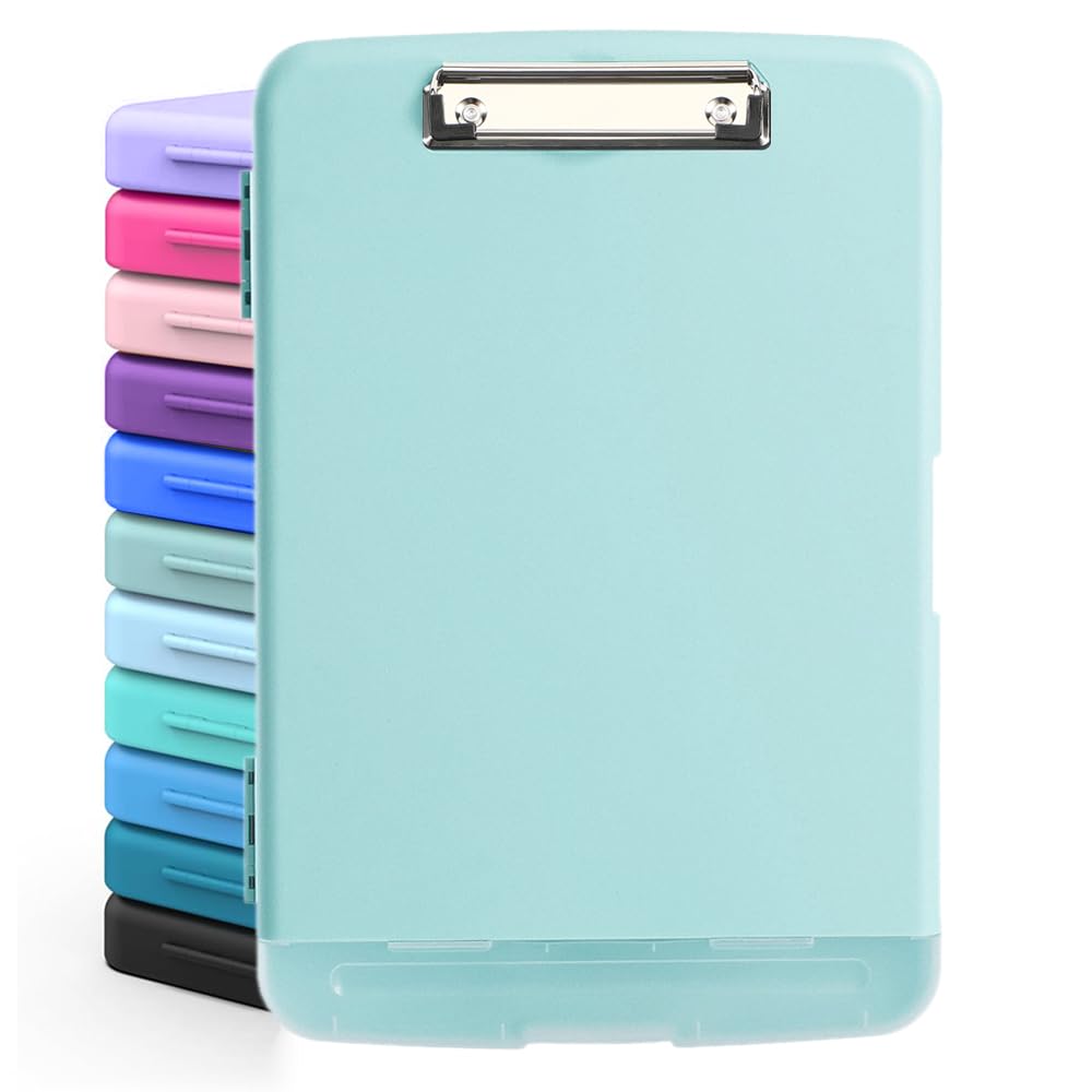 DMFLY Clipboard with Storage, Heavy Duty Clip Boards with Pen Holder, A4 Plastic Clipboards with Compartment, Holds 6+ Pencils and 200+ Sheets, Strong Clipboards with Low Profile Clip, Great for Work