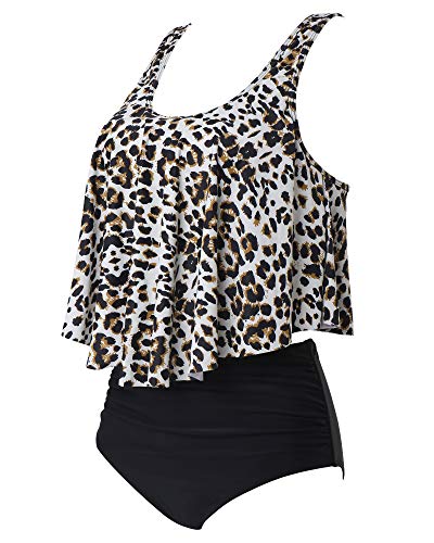 Image of OMKAGI Women's Ruffle Bikini Swimsuit High Waisted Bottom Plus Size Swimwear Tankini
