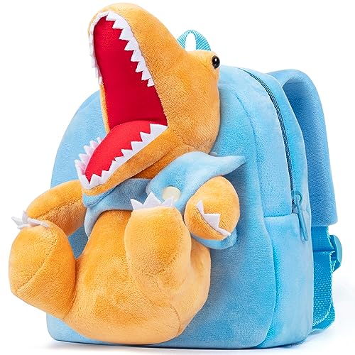 HONGTEYA Dinosaur Backpack for Kids Toddler Backpack for Boys with Stuffed Animal Dinosaur Toy Soft Plush Mini Gift Birthday Christmas for Baby Age 1 2 3 4 5
