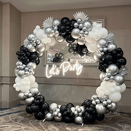 Image of Black and Silver Balloons Garland Kit,119pcs Black White Metallic Silver and Silver Confetti Latex Balloons for Graduation Birthday Engagement Party Decorations