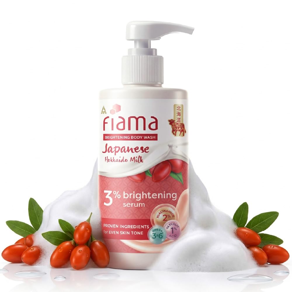 Fiama 3% Brightening Serum Body Wash 250ml | 2% Niacinamide, 1% Glycolic Acid, Omega 3 & 6 Fatty Acids Fights Dullness & Evens Skin tone | Exotic Japanese Hokkaido Milk, Raspberry Smoothie Fragrance-image-13