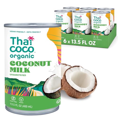 Thai Coco Organic Coconut Milk Full Fat Unsweetened 13.5 fl oz 6 Pk