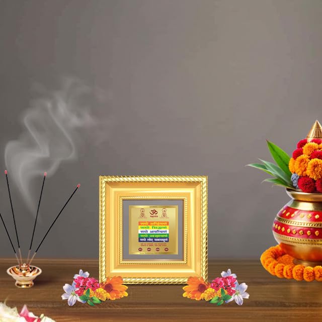 Image of DIVINITI Namokar Mantra 24K Gold Plated Foil Tabletop Photo Frame for Home Decor, Puja Room, Luxury Gifting | DG Frame 015 S1A (10x10 CM)