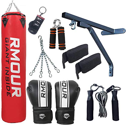 27% OFF on RMOUR PU Red Punch Bag for Boxing Training, UnFilled Heavy Bag Set with Punching Gloves, Chain, Wall Bracket, Great for Grappling, MMA, Kickboxing, Muay Thai, Karate, BJJ & Taekwondo 27% OFF on RMOUR PU Red Punch Bag for Boxing Training, UnFilled Heavy Bag Set with Punching Gloves, Chain, Wall Bracket, Great for Grappling, MMA, Kickboxing, Muay Thai, Karate, BJJ & Taekwondo