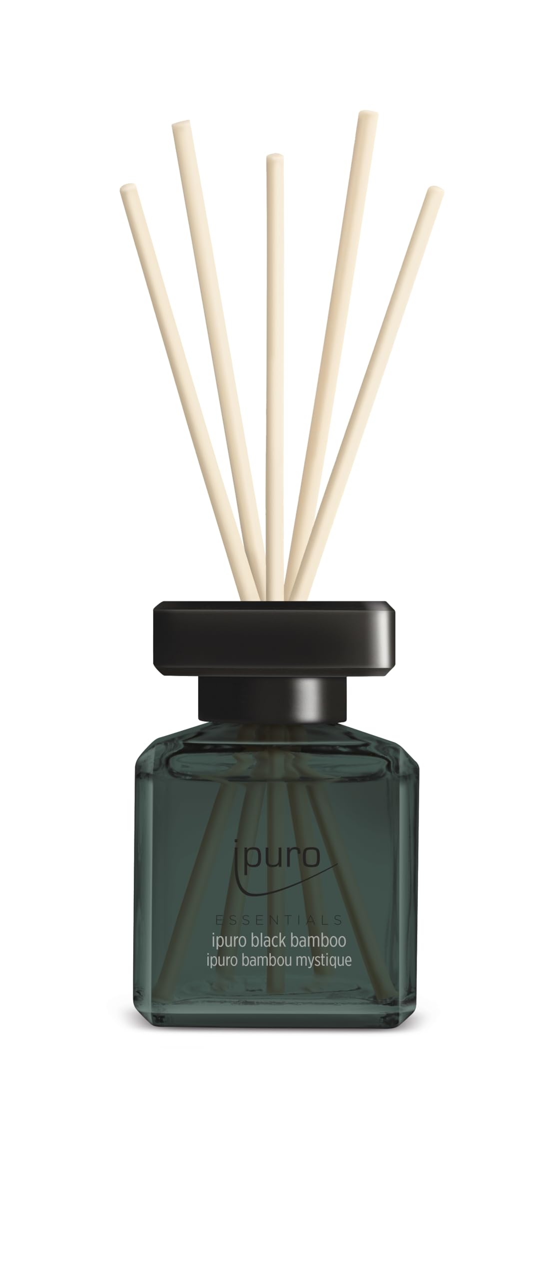 ipuro - Essentials Raumduft Black Bamboo 50ml | Raumerfrischer mit Jasmin, Zitrone, Apfel, & Holzige Amber-Moschus Note Duft Aroma | Diffuser mit Stäbchen | Lufterfrischer für die Wohnung