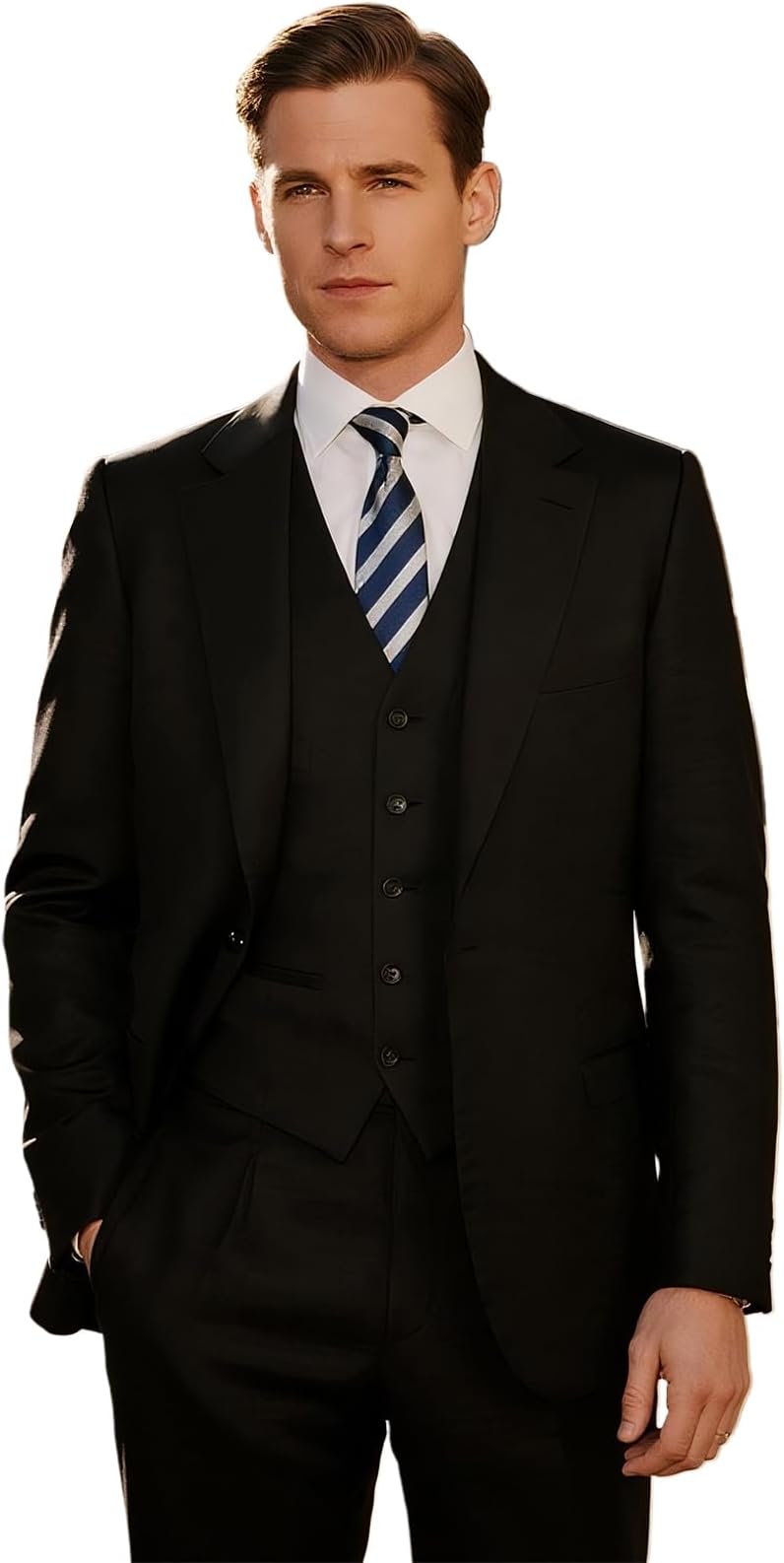 Mens Suits 3 Piece Slim Fit Single Breasted One Button Business Wedding Suit Set Blazer & Waistcoat & Pants