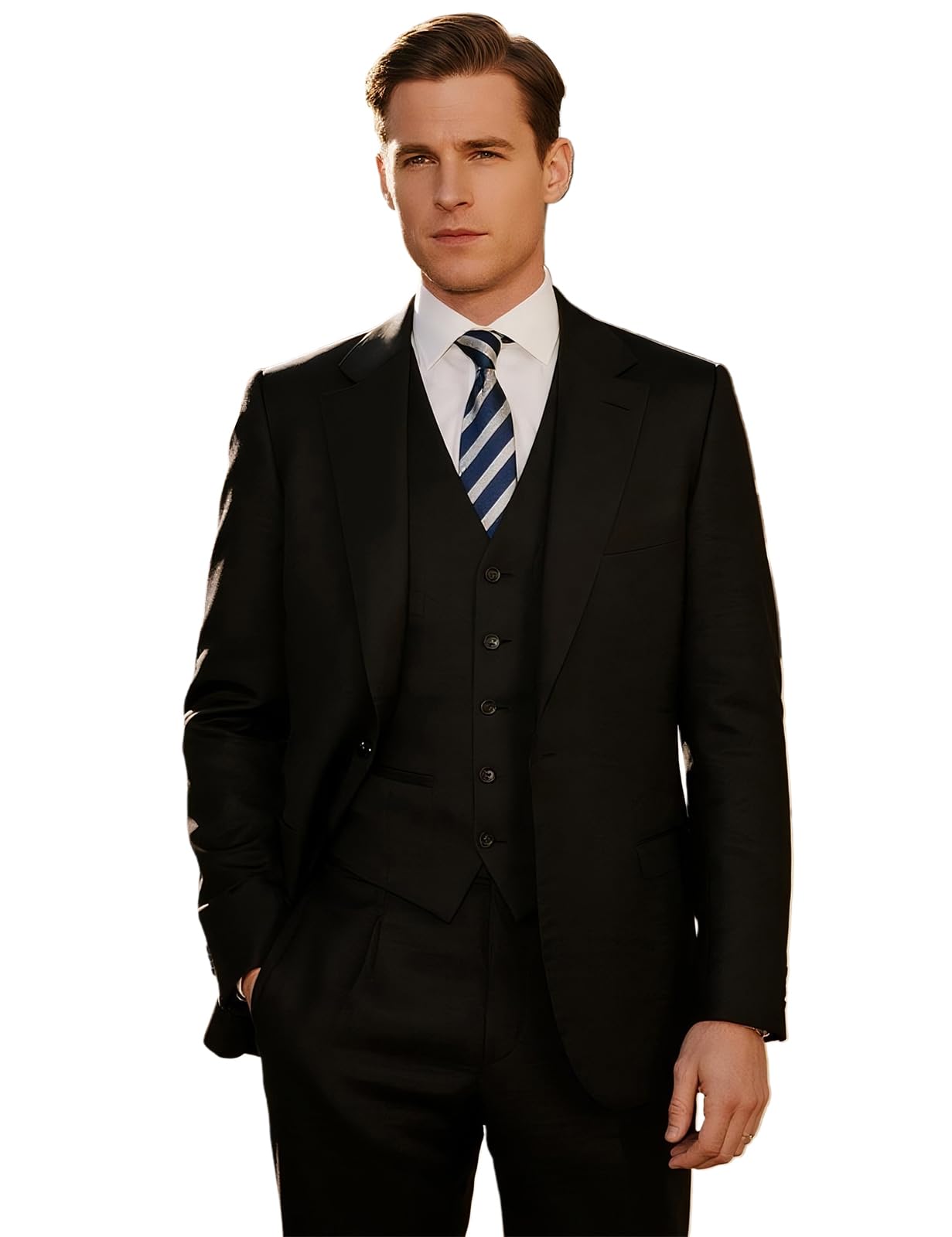 mintgreen Costume Homme Mariage 3 Pieces Costume Business Slim fit à Un Bouton, Couleur Unie, Ensemble Blazer & Gilet & Pantalon