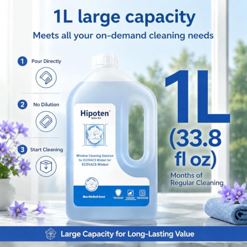 Image of 1L Window Cleaning Solution for ECOVACS Winbot W3 /W2S /W2 PRO /W1 /MINI Series - Streak-Free Glass Cleaner Fluid, Low-Foam, Non-Corrosive Robot Window Washer Liquid for Glass, Mirrors, Tiles