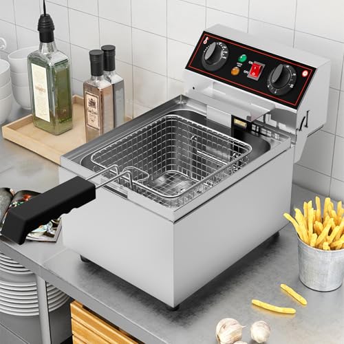 10.6QT Electric Deep Fryer, 10L Stainless Steel Commercial Fryer, Countertop Kitchen Frying Machine w/Temperature Control, French Fries Donuts