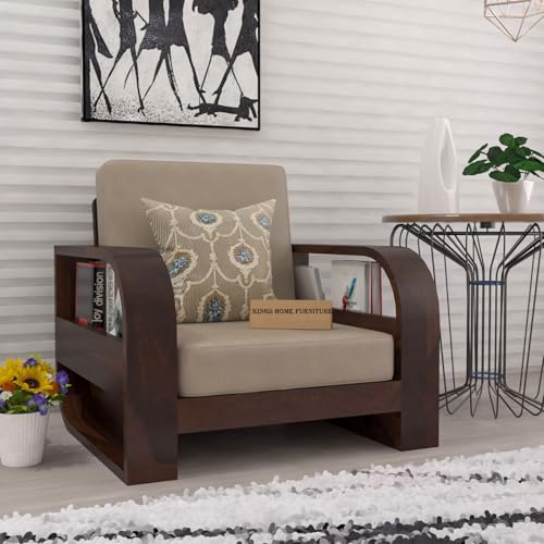 Image of Wooden 1 Seater Sofa Set for Living Room | One Seater Sofa for Office & Lounge | Sheesham Wood (1 Seater,Walnut)