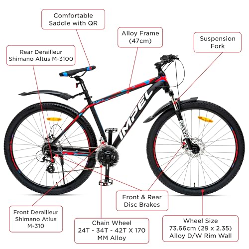 Image of KROSS Haste 27.5T Unisex Matt Black Multispeed (Shimano 24-Speed) MTB | Alloy Frame with Dual Disc Brakes and Front Suspension Fork | Ideal for 15+ Years (Red)