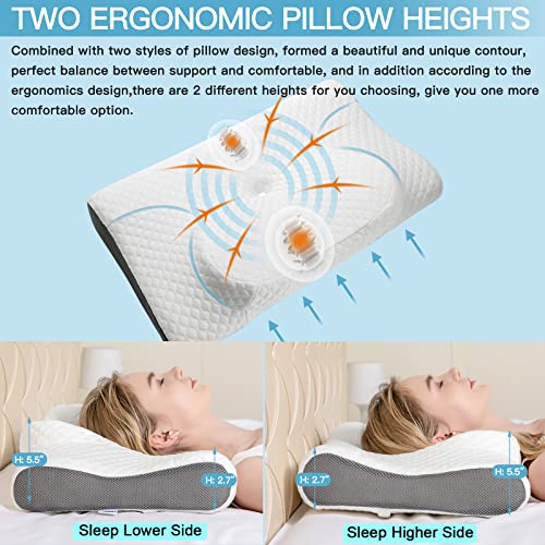 Femont Cervical Memory Foam Pillow,Upgrade 2-In-1 Ergonomic Contour Pillow For Neck Pain Relief,Orthopedic Breathable Support Bed Pillow With Two Heights For Side,Back,Sleeper Sleeping #TOP4