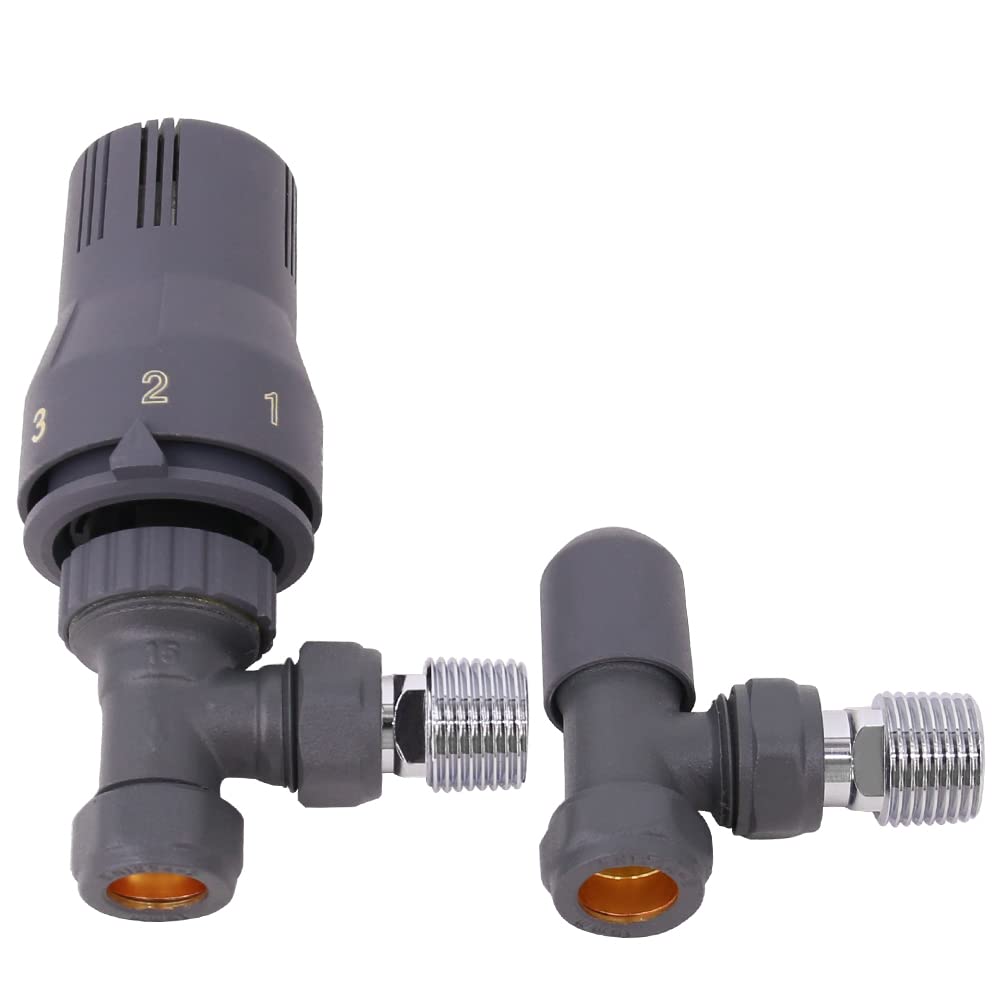 Válvula de radiador de diseño termostático en ángulo Antracita y válvula de toallero Válvulas manuales en ángulo de 15 mm para la Oficina en el hogar
