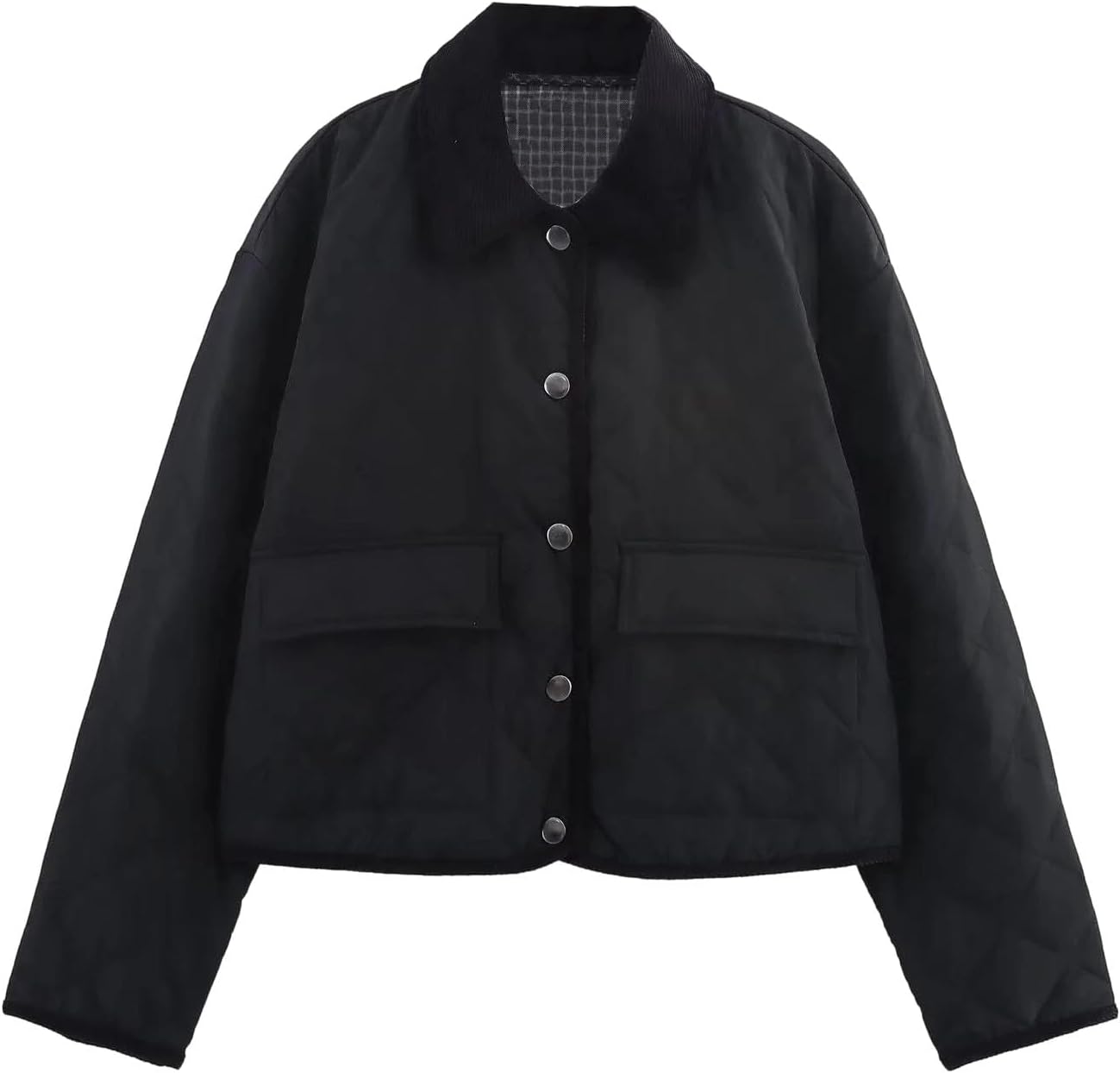 Women's Casual Corduroy Quilted Turn-Down Collar Long Sleeve Short Cotton Jackets