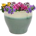 Sunnydaze Large Ceramic Plant Pot - Round Outdoor Glazed Ceramic Planter Pot with Drainage - Studio - Gray - 18.5"