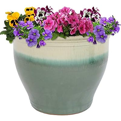 Sunnydaze Large Ceramic Plant Pot - Round Outdoor Glazed Ceramic Planter Pot with Drainage - Studio - Gray - 18.5"