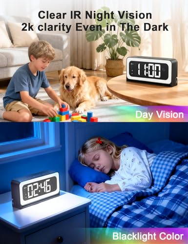 2K Alarm Clock Camera,5G&2.4G WiFi Wireless Indoor Camera Clock,Cameras for Home Security,AI Human Detection,Color Night Vision for Home,pet Camera - Image 2