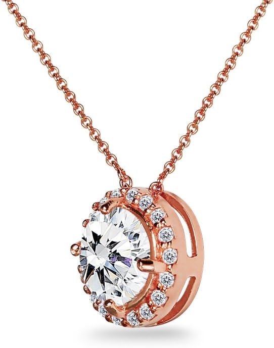 B. BRILLIANT Sterling Silver Round Halo Slide Sparkling AAA Cubic Zirconia Necklace for Women Bride
