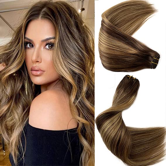 Ombre Blonde Sew in Hair Extensions Real Human Hair 120G