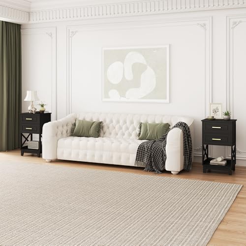 Image of RoyalCraft 30 inch Tall Nightstand, Modern Painted Bedside Table with 2 Drawers and Open Shelf, Wood Side Table for Bedroom, Home Office, Black-Open Shelf Below, Set of 2