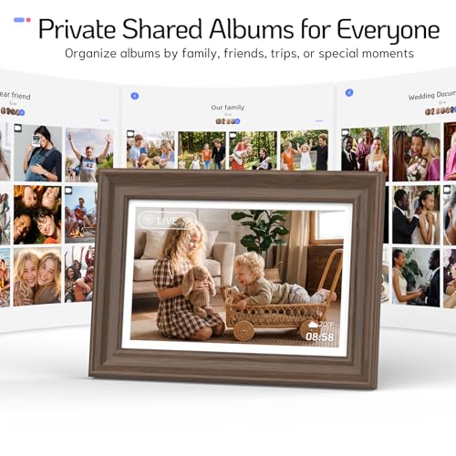 Image of NexFoto 10.1 inch Wood Digital Picture Frame, 64GB WiFi Electronic Photo Frame HD Touchscreen, Add Pics from Google Photos, Share Photos /Videos via App /USB, Gift for Mom /Birthday /Grandparents, Walnut