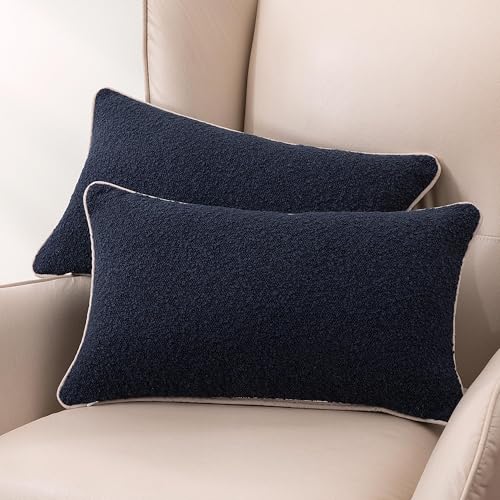 Image of Amazon Basics Boucle Lumbar Throw Pillow Covers for Couch, Living Room, Home Decor with Hidden Zipper, Blue, 12x20in, Pack of 2
