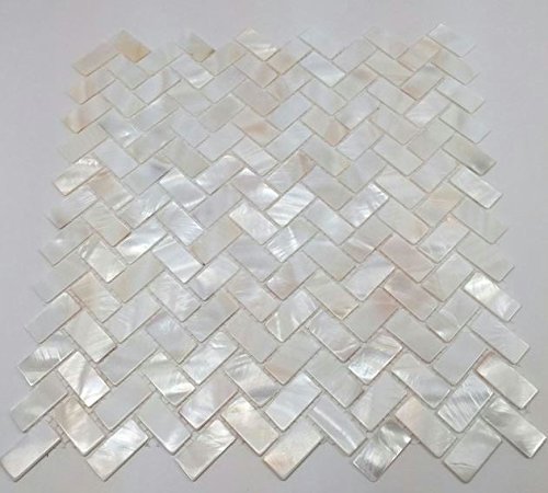 Vogue Tile Genuine Mother of Pearl Oyster Herringbone Shell Mosaic Tile for Kitchen Backsplashes, Bathroom Walls, Spas, Pools (Pack of 5 Sheets)
