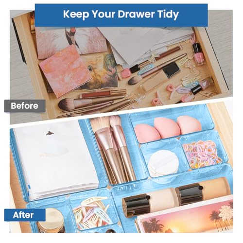 Image of ALOXE Drawer Organizer Makeup Organizer Box Blue Multipurpose Drawer Organisers Storage Box For Cosmetic, Jewellery, Office, Kitchen Items (16 Pcs)
