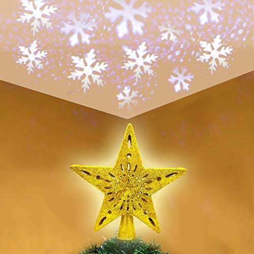 OYEFLY Árbol de Navidad Luces Decorativas árbol de Estrellas cúpula luz, con LED Blanco Copo de Nieve Proyector Giratorio Magic Cool Luces, Estrella Navidad Árbol Topper