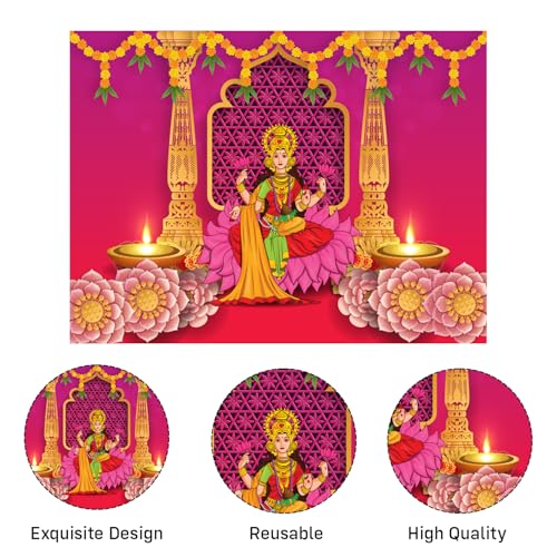 Image of Party Propz Lakshmi Devi Backdrop Cloth for Decoration Pooja, Backdrop for Pooja Decorations, Housewarming Decoration Items, Haldi Decorations Items for Home, Wedding Decor (Cloth Banner) (5 * 8ft)