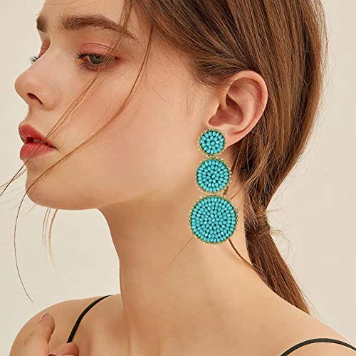 Beaded Drop Earrings Statement Seed Bead Earring for Women Handmade Triple Circle Dangle Earrings for Wedding Party Prom2