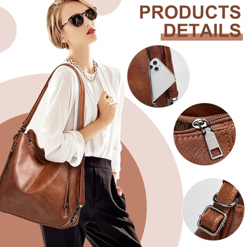 Image of PU Leather Purses 3PCS, Hobo Crossbody Bags Set for Women, 3 in 1 Convertible Backpack for Ladies Shoulder Bags satchel Bags