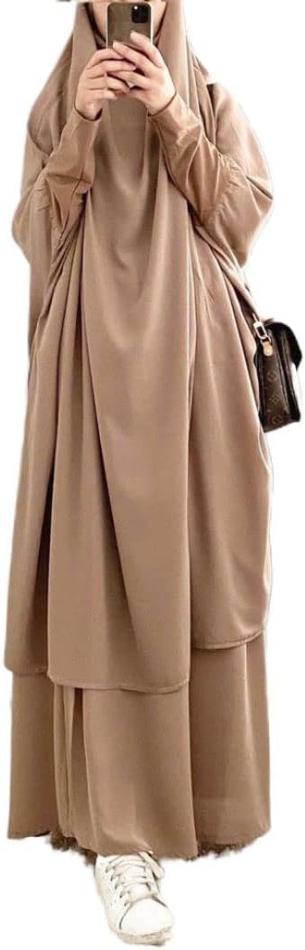 MRUOBWomen Muslim Two Piece Prayer Dress Abaya Islamic Middle East Dubai Turkey Maxi Kaftan Full Length Hijab Dress