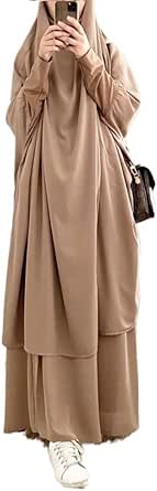 DOTBUY-SHOP Hijab jurk voor dames, moslim, Jilbab gebedjurk, tweedelig, abaya voor het Midden-Oosten Dubai Turkije, volledige bedekking, eenheidsmaat, Abrikoos