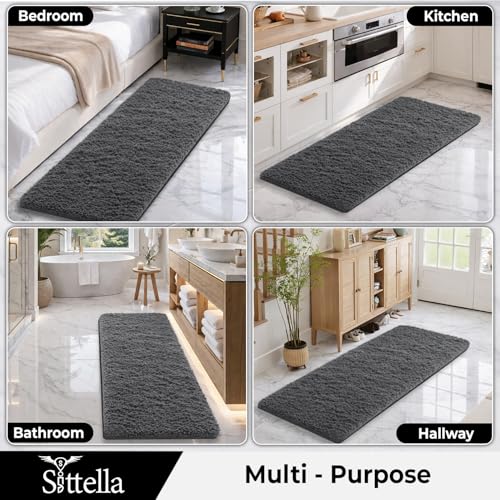 Image of SITTELLA Premium Microfiber Runner Mats (45x120 Cm) | Ultra Soft Plush Floor Rug | Anti-Skid Backing | Super Absorbent & Quick Dry | Washable Kitchen & Hallway Runner | Grey
