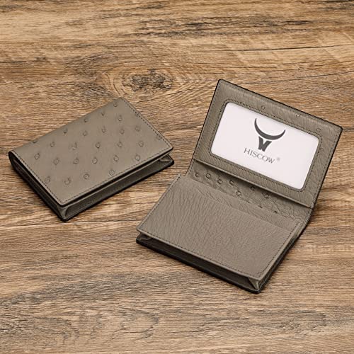 Image of HISCOW Full Grain Leather Business Card Holder Case | Minimalist EDC wallet, gusset holds 25 cards, ID window, fits folded bills, bifold profile, premium gifts for men & women