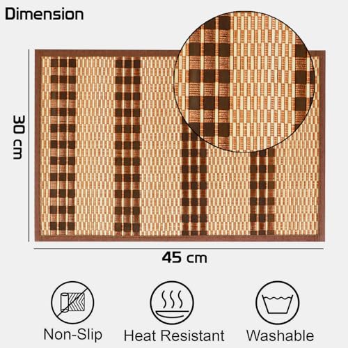 Image of HOKIPO Heat Resistant Wooden Placemats Set of 6 Dining Table Mats, 45x30 cm, Bronze (AR2817-D9)