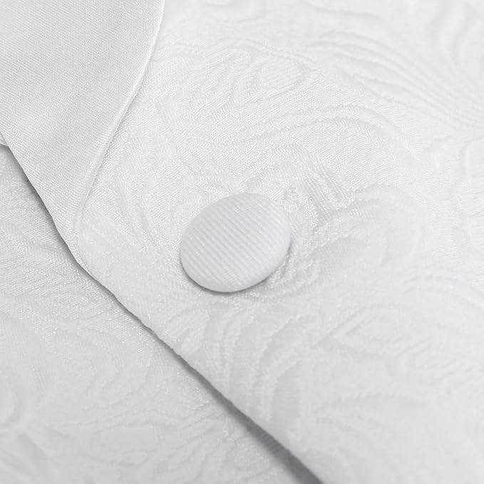 Men's 2 Piece Jacquard Suits Tuxedo 1 Button Shawl Collar Party Dinner Wedding Suit White Large4