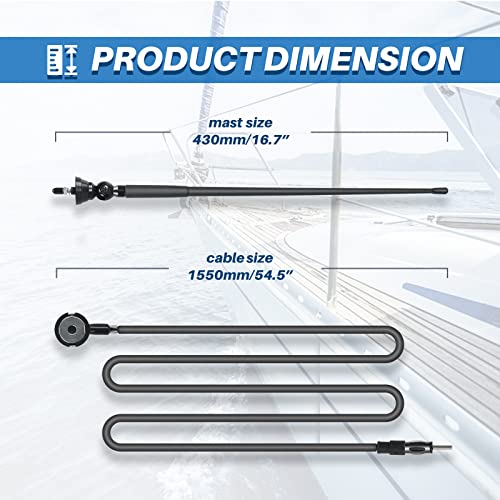 Crosship Marine Radio Antenna For Boat Radio Tractor Car Rv Atv Utv Rzr Spa - Waterproof Rubber Flexible Mast - Optimized Radio Fm/Am Reception - 16 Inch Black #TOP5