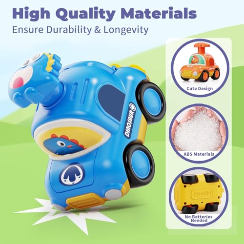Image of MOONTOY Press Go Dinosaur Toy Cars for Toddlers 1-3 Baby Toys for 1 2 Year Old Boy 1st Birthday Girl Gifts 6-9-12-18 Months Push Car Truck Toddler Boy Toys 1-2 2-3 2-4 Easter Basket Stuffers for Kids