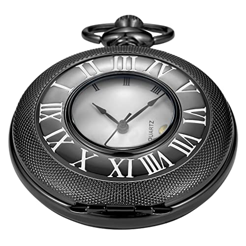 Image of Hollow Roman Digital Pocket Watch Cover for Men, Calendar Roman Dial Men's Pocket Watch with Chain